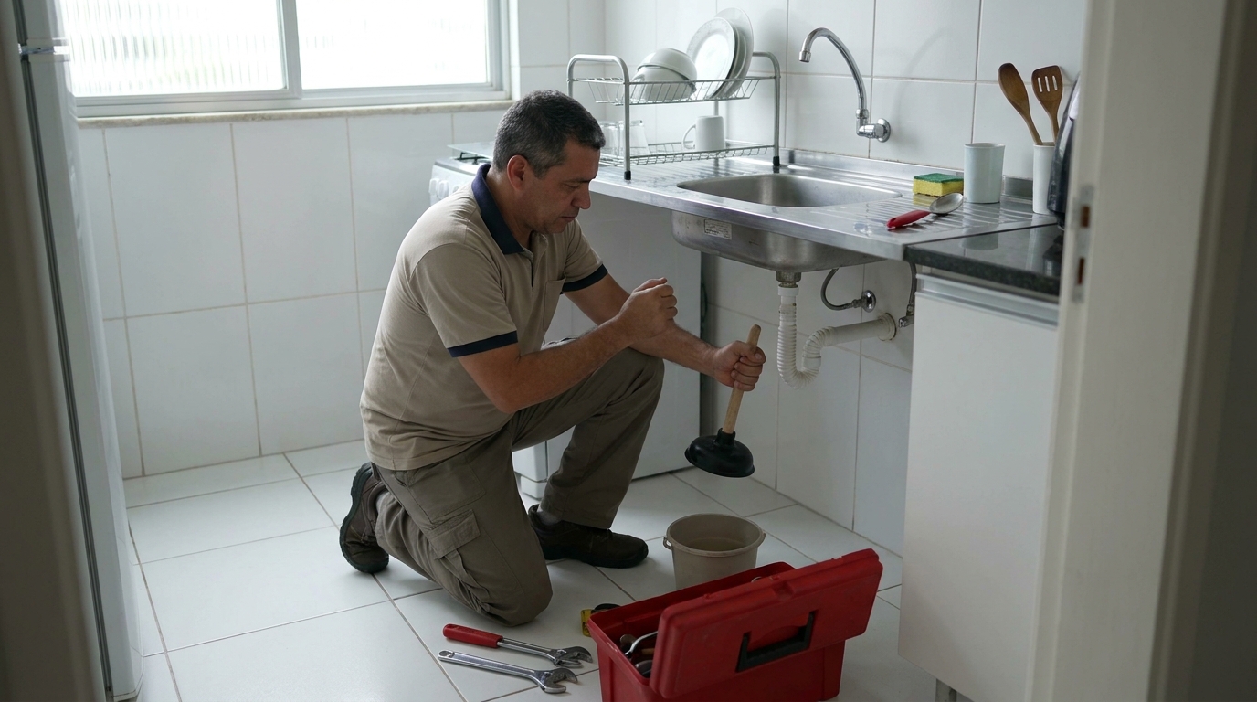 Desentupimento de pia residencial em João Pessoa‑PB