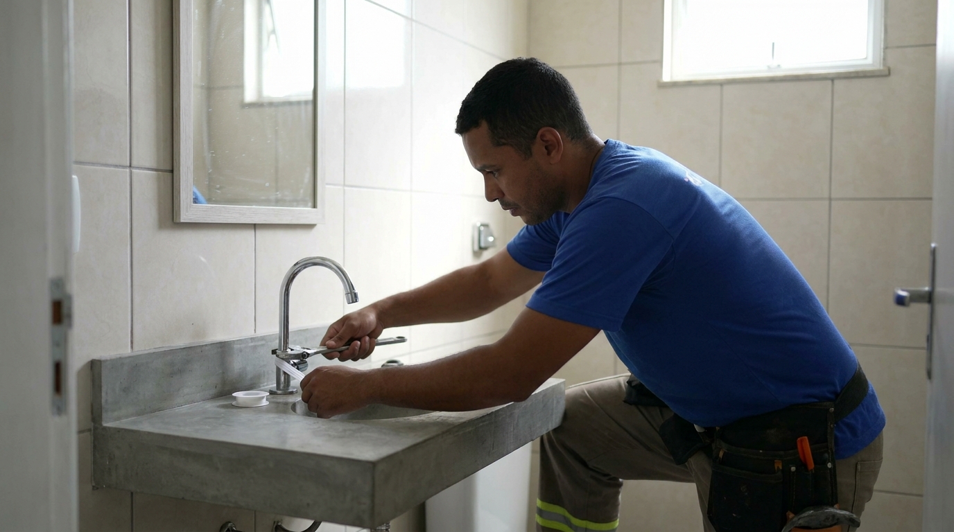 Encanador instalando torneira em João Pessoa‑PB