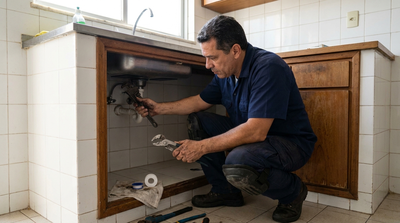 Encanador realizando manutenção em João Pessoa‑PB